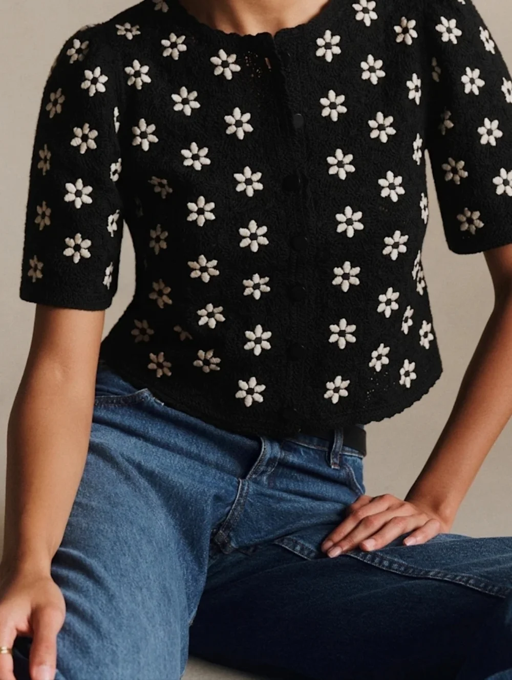 Sezane Lorna Shirt Contrasted Black Guipure Ecru Flower - Size S - Picture 1 of 13